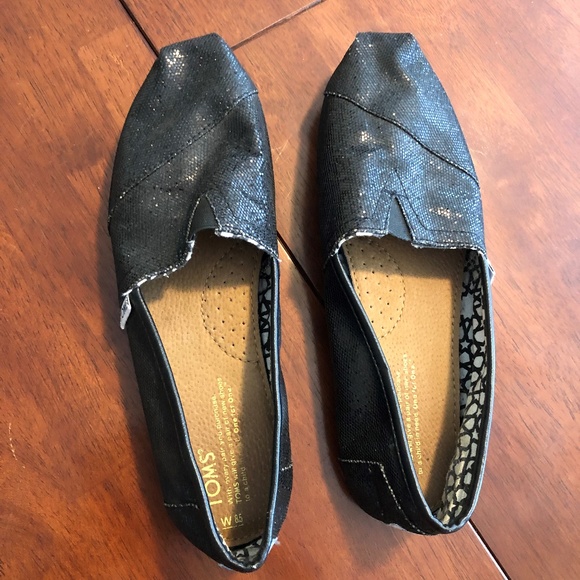 Black glitter Toms womens size W8,5 - Picture 2 of 4